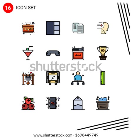 Editable Vector Line Pack of 16 Simple Flat Color Filled Lines of decline; food and restaurant; wlan; drink; medical Editable Creative Vector Design Elements