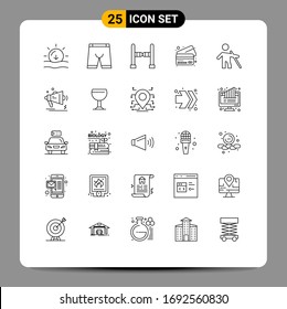 Editable Vector Line Pack of 25 Simple Lines of people; blind; underwear; credit; bank Editable Vector Design Elements