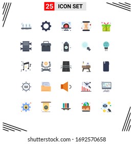 Editable Vector Line Pack of 25 Simple Flat Colors of present; productivity; technology; loading; serving Editable Vector Design Elements