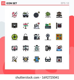 Editable Vector Line Pack of 25 Simple Filled line Flat Colors of plumber; house; summer; plant; tree Editable Vector Design Elements