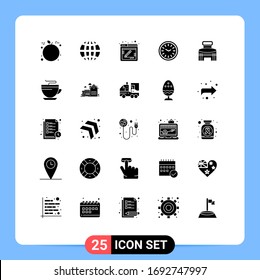 Editable Vector Line Pack of 25 Simple Solid Glyphs of exterior; wall clock; comment; time; dinner Editable Vector Design Elements