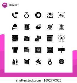 Editable Vector Line Pack of 25 Simple Solid Glyphs of processing; design; float; workers; meeting time Editable Vector Design Elements