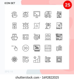 Bearbeitbarer Vector Line Pack mit 25 einfachen Nachrichtenzeilen; Gazette; Zeit; Finanzen; bankbearbeitete Vectordesign-Elemente