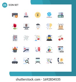 Editable Vector Line Pack of 25 Simple Flat Colors of network; worldwide; download; globe; yen Editable Vector Design Elements