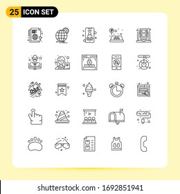 Editable Vector Line Pack of 25 Simple Lines of education; taxi; world wide; sign; signal Editable Vector Design Elements