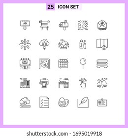 Editable Vector Line Pack of 25 Simple Lines of e; pharmacy; machine; medicine; postoffice Editable Vector Design Elements