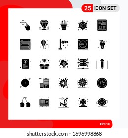 Editable Vector Line Pack of 25 Simple Solid Glyphs of heart; monitoring; business; geometric; pot Editable Vector Design Elements