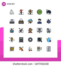Editable Vector Line Pack of 25 Simple Filled line Flat Colors of map; sport; stick; match; party Editable Vector Design Elements
