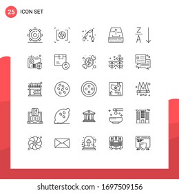 Editable Vector Line Pack of 25 Simple Lines of up; file; photography; box; hobby Editable Vector Design Elements