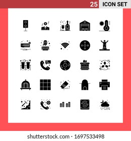 Editable Vector Line Pack of 25 Simple Solid Glyphs of warehouse; shipping; money; logistic; wine Editable Vector Design Elements