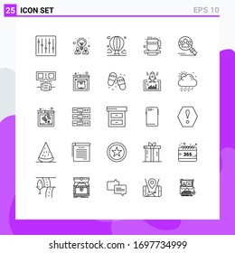 Editable Vector Line Pack of 25 Simple Lines of profile; tea cup; adventure; cup; sky Editable Vector Design Elements