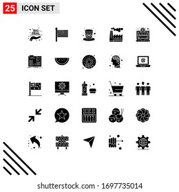 Editable Vector Line Pack of 25 Simple Solid Glyphs of investment; smoke; celebration; production; factory Editable Vector Design Elements