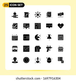 Editable Vector Line Pack of 25 Simple Solid Glyphs of security; chat; snow; document; contract Editable Vector Design Elements