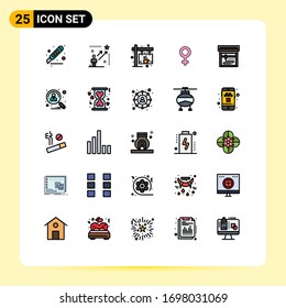 Editable Vector Line Pack of 25 Simple Filled line Flat Colors of machine; symbol; arrow; female; shop Editable Vector Design Elements