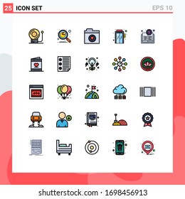 Editable Vector Line Pack of 25 Simple Filled line Flat Colors of day; book; favorite; awareness; lift Editable Vector Design Elements