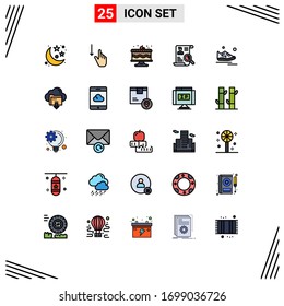 Editable Vector Line Pack of 25 Simple Filled line Flat Colors of search; cv; hand; portfolio; party Editable Vector Design Elements