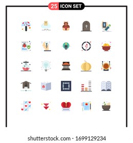 Editable Vector Line Pack of 25 Simple Flat Colors of hand; religion; love; horror; grave Editable Vector Design Elements