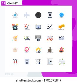 Editable Vector Line Pack of 25 Simple Flat Colors of internet; speaker; vehicle; sound; audio Editable Vector Design Elements