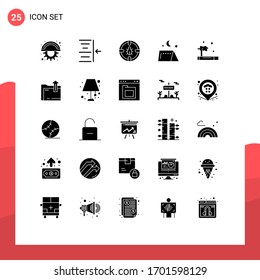 Editable Vector Line Pack of 25 Simple Solid Glyphs of pollution; travel; internet; tent; camping Editable Vector Design Elements