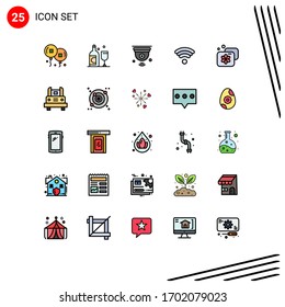 Editable Vector Line Pack of 25 Simple Filled line Flat Colors of facility; accommodation; internet; wireless; technology Editable Vector Design Elements