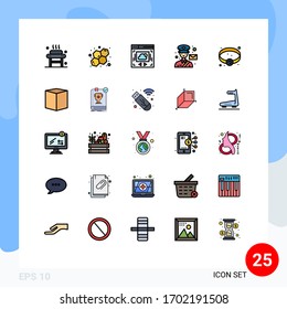 Editable Vector Line Pack of 25 Simple Filled line Flat Colors of jewelry; postman; web page; post; mail Editable Vector Design Elements