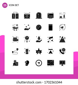 Editable Vector Line Pack Of 25 Simple Solid Glyphs Of Computer Clock; Clock; Festival; Rip; Graveyard Editable Vector Design Elements