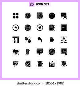 Editable Vector Line Pack of 25 Simple Solid Glyphs of school; embarrassed; target; coding; website Editable Vector Design Elements
