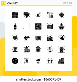 Editable Vector Line Pack of 25 Simple Solid Glyphs of food; dollar sign; alert; dollar; siren Editable Vector Design Elements