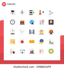 Editable Vector Line Pack of 25 Simple Flat Colors of movie; cinema; check; thermometer; temperature Editable Vector Design Elements