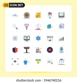 Editable Vector Line Pack of 25 Simple Flat Colors of animation; ice cream; finance; food; cafe Editable Vector Design Elements