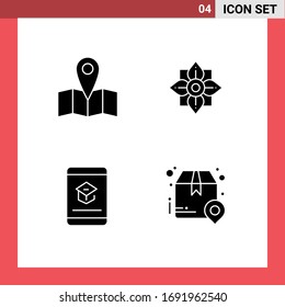 Editable Vector Line Pack of 4 Simple Solid Glyphs of location; education; flower; chinese; learning Editable Vector Design Elements