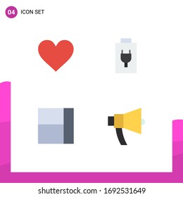 Editable Vector Line Pack of 4 Simple Flat Icons of heart; layout; favorite; charge; announcement Editable Vector Design Elements