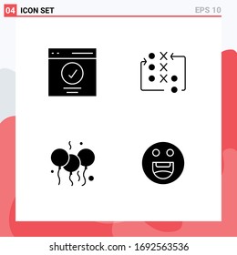 Editable Vector Line Pack of 4 Simple Solid Glyphs of communication; tactical; success; move; day Editable Vector Design Elements