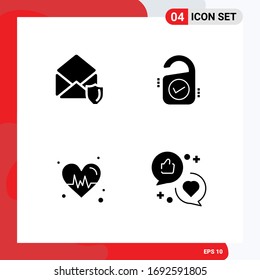 Editable Vector Line Pack of 4 Simple Solid Glyphs of gdpr; heart; security; hotel; advertising Editable Vector Design Elements