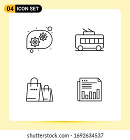 Editable Vector Line Pack of 4 Simple Filledline Flat Colors of gear; shopping; bus; trolley bus; newspaper Editable Vector Design Elements