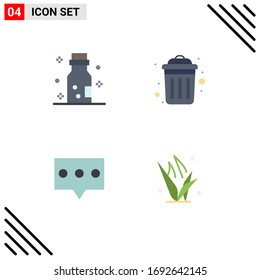 Editable Vector Line Pack of 4 Simple Flat Icons of bottled; comment; poison; public; grass Editable Vector Design Elements