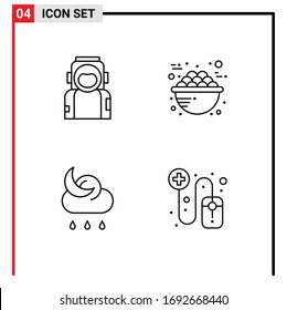 Editable Vector Line Pack of 4 Simple Filledline Flat Colors of astronaut; food; helmet; food; moon Editable Vector Design Elements