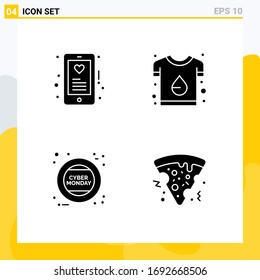 Editable Vector Line Pack of 4 Simple Solid Glyphs of device; shirt; mobile; design; holding Editable Vector Design Elements