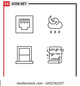 Editable Vector Line Pack of 4 Simple Filledline Flat Colors of ethernet; home; moon; appliances; christmas Editable Vector Design Elements