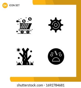 Editable Vector Line Pack of 4 Simple Solid Glyphs of box; holiday; product; gear; dead Editable Vector Design Elements