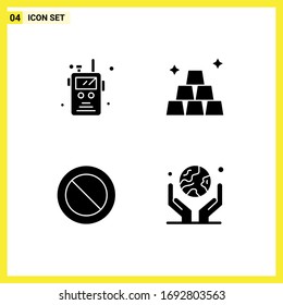Editable Vector Line Pack of 4 Simple Solid Glyphs of police radio; sign; fire; money; globe in hand Editable Vector Design Elements