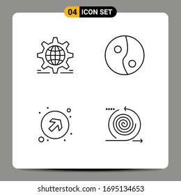 Editable Vector Line Pack of 4 Simple Filledline Flat Colors of setting; up; globe; yin; business Editable Vector Design Elements