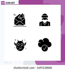 Editable Vector Line Pack of 4 Simple Solid Glyphs of advertising; woman; marketing; motion; face Editable Vector Design Elements