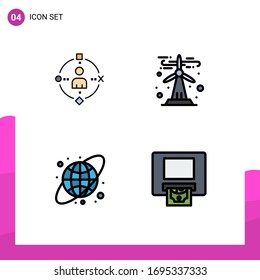 Editable Vector Line Pack of 4 Simple Filledline Flat Colors of ambient; circular grid; experiance; renewable; atm Editable Vector Design Elements