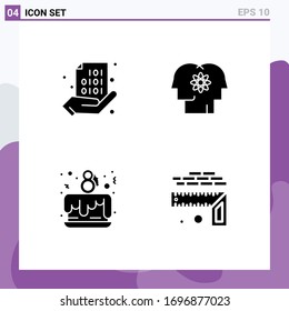 Editable Vector Line Pack of 4 Simple Solid Glyphs of code; people; hand; human; day Editable Vector Design Elements