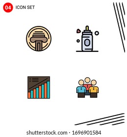 Editable Vector Line Pack of 4 Simple Filledline Flat Colors of printer; analytics; writer; child; sales Editable Vector Design Elements
