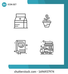 Editable Vector Line Pack of 4 Simple Filledline Flat Colors of bottle; grow; juice; business; money Editable Vector Design Elements