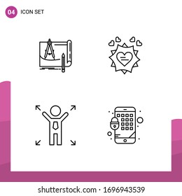Editable Vector Line Pack of 4 Simple Filledline Flat Colors of blueprint; heart; construction; love; man Editable Vector Design Elements