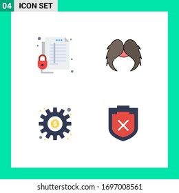 Editable Vector Line Pack of 4 Simple Flat Icons of lock; men; report; hipster; gear Editable Vector Design Elements
