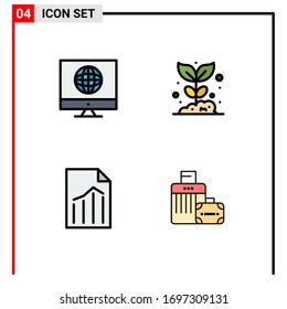 Editable Vector Line Pack of 4 Simple Filledline Flat Colors of communication; document; web; garden; page Editable Vector Design Elements